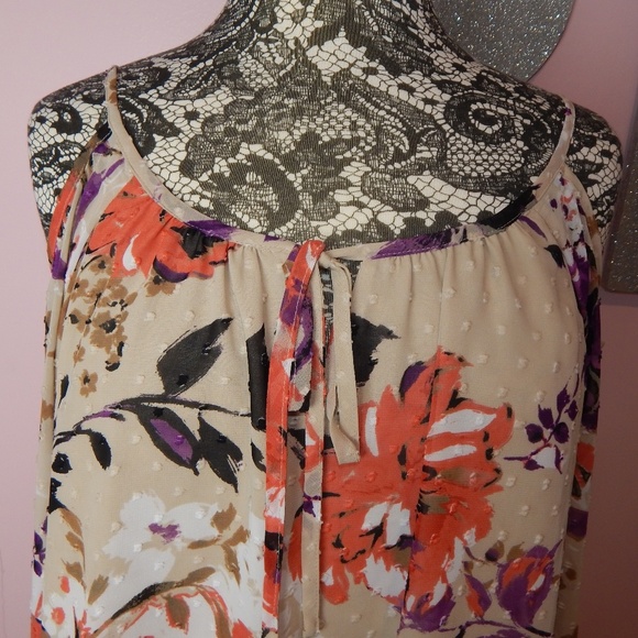 INC Textured Dot Floral Cold Shoulder Blouse Sz 14 - Picture 2 of 5